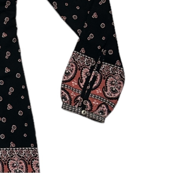 Abercrombie & Fitch Office Keyhole Back Dress Boho/Floral Paisley Trim & Cuffs - Picture 4 of 8